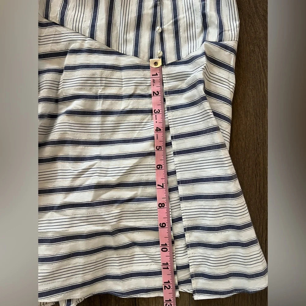 Sam Edelman Blue White Silver Metallic Stripe Sleeveless Maxi Dress Size Large - Picture 13 of 14